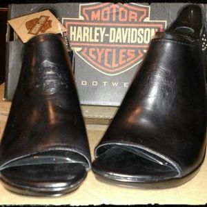 Ladies Harley Davidson Black Wedge Sandals